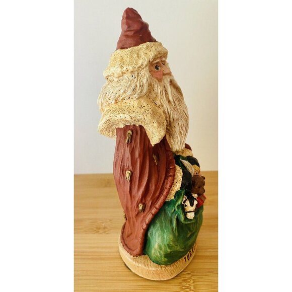 Santa Figurine Turkey 1993 Wood World Handcrafted Bag Of Toys Red Cape - Picture 4 of 8